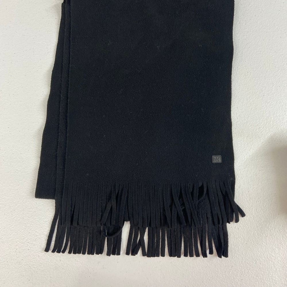 NY women's solid black tassel fringe fleece soft warm winter scarf fashion gear